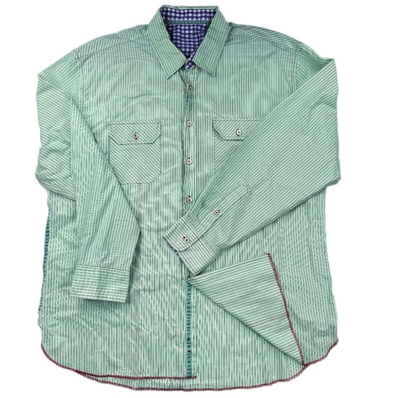 Green Striped Arnold Zimberg Designer Long Sleeve Button Down Shirt * XL - Picture 1 of 5
